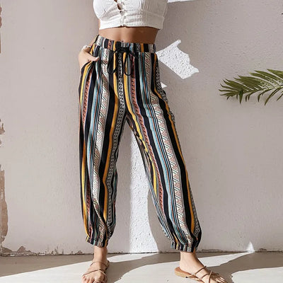 Striped Tie-Front Palazzo Pants