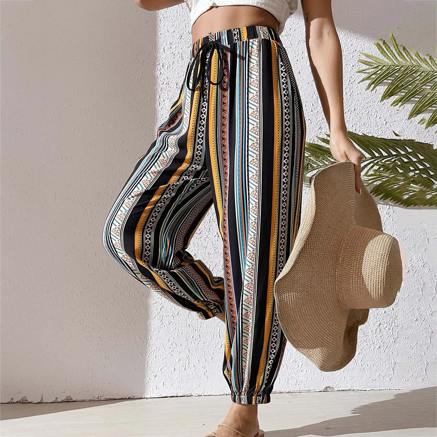 Striped Tie-Front Palazzo Pants